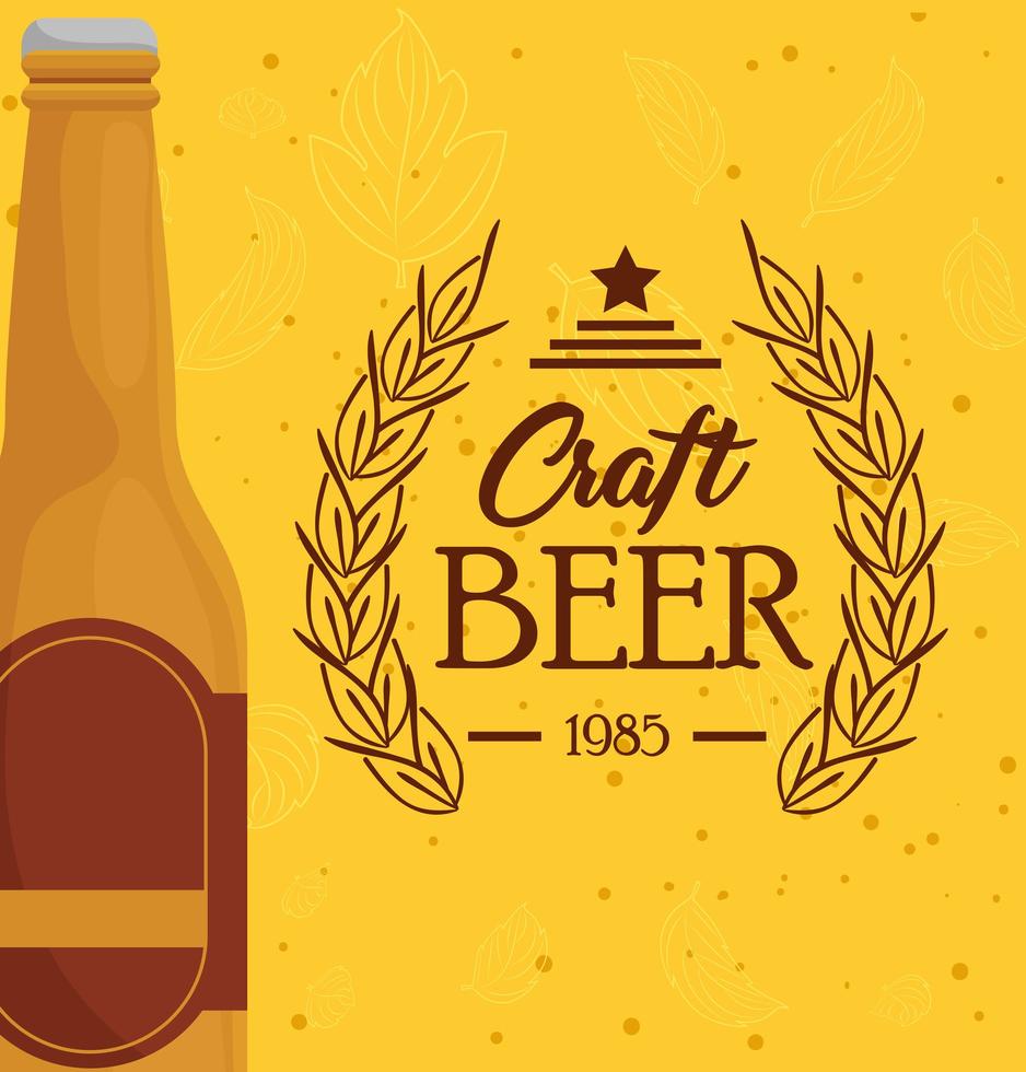 bottle of craft beer on yellow background vector