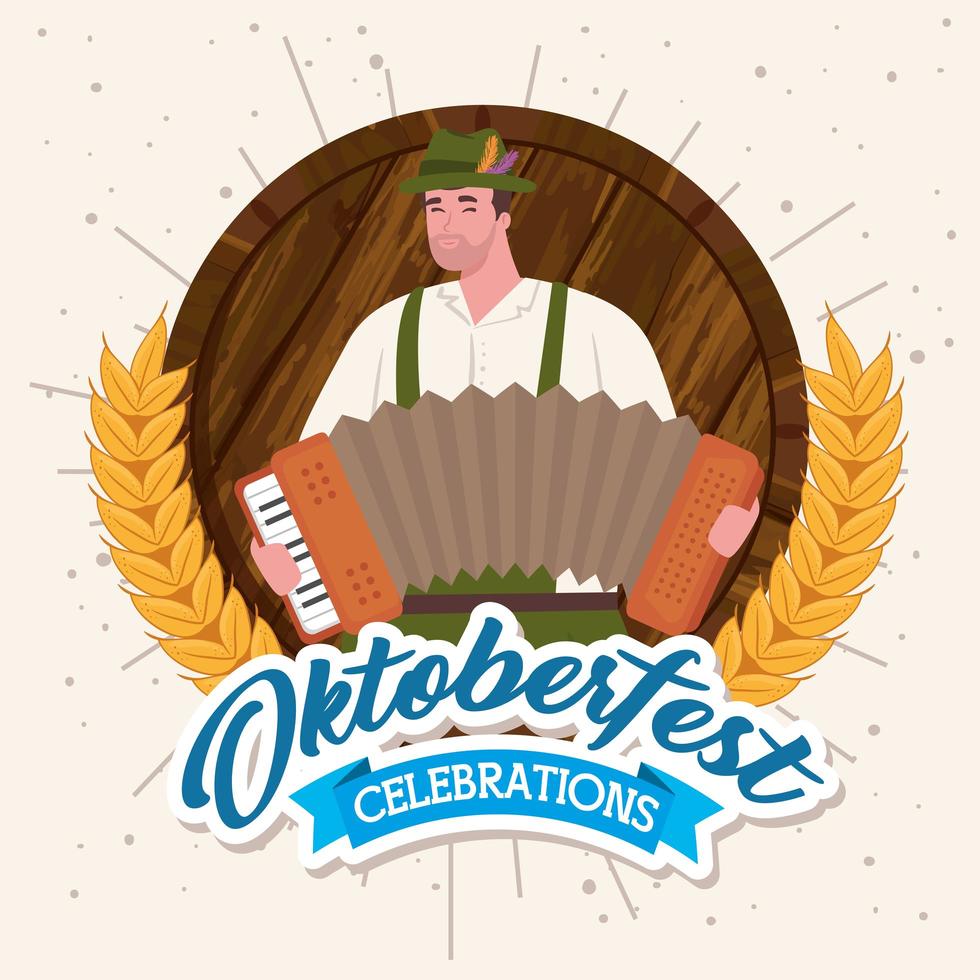 Oktoberfest celebration banner with man with accordion vector