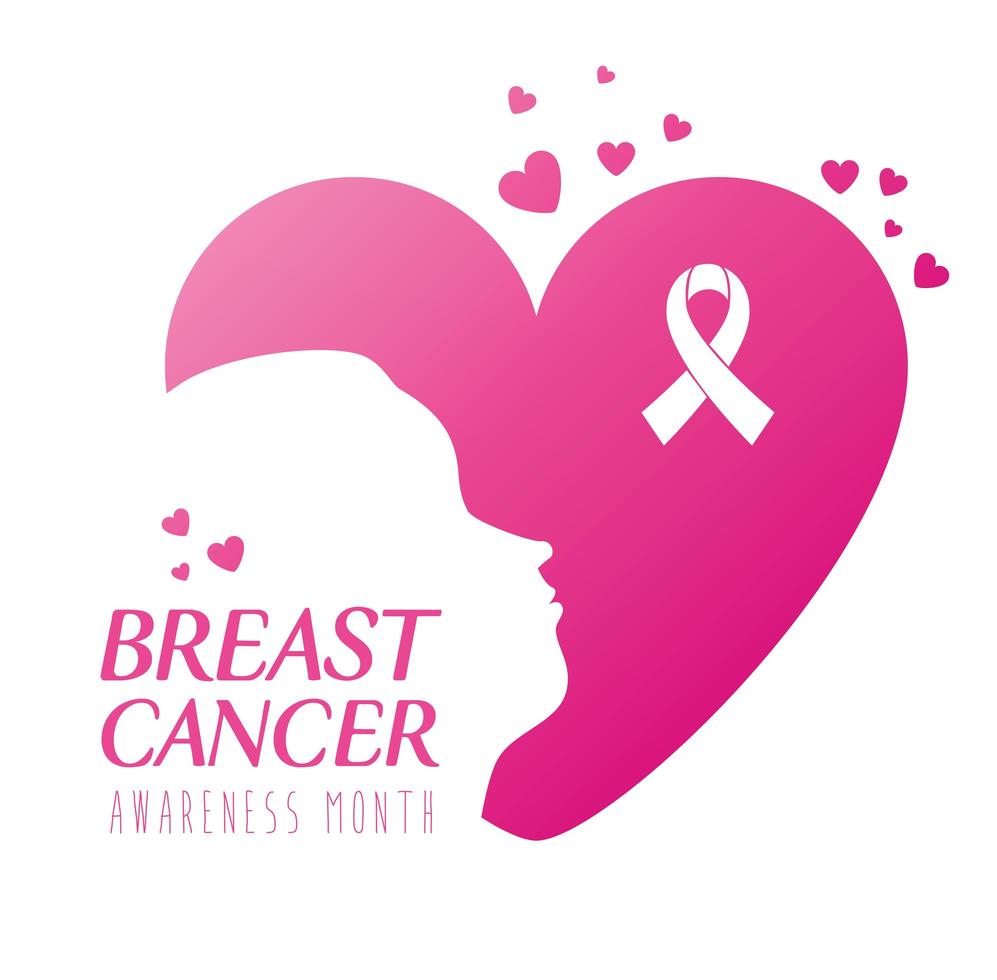 banner of world breast cancer awareness month with woman and hearts vector