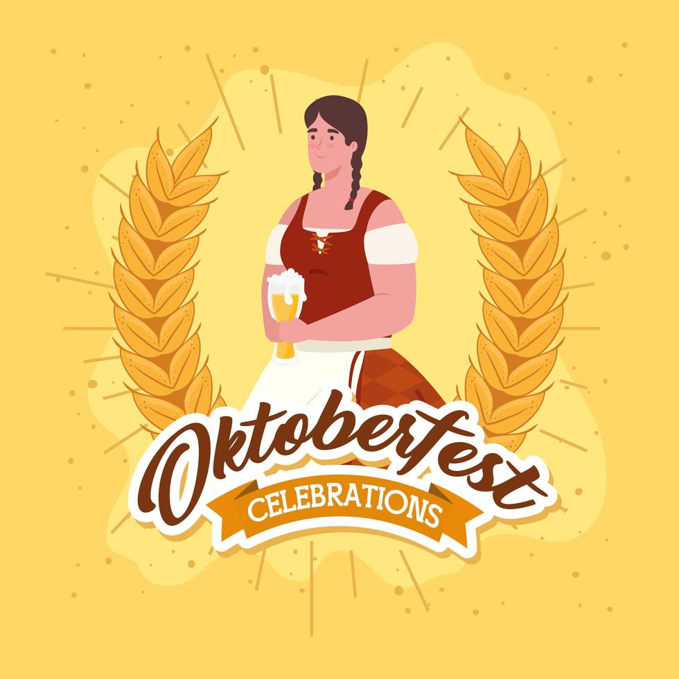 Oktoberfest celebration banner with woman vector