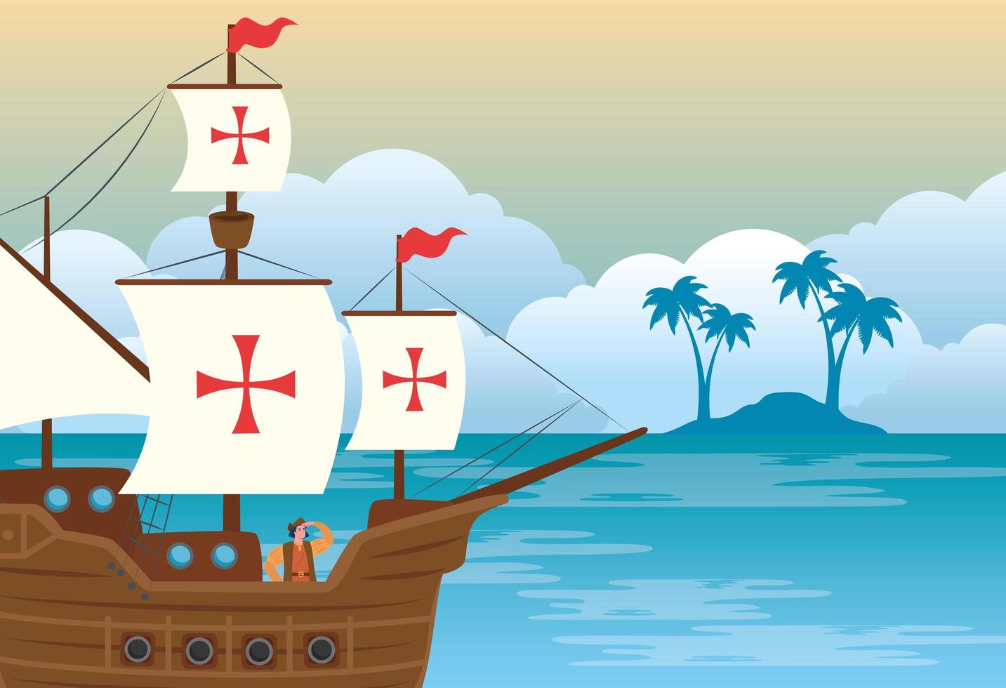 Christopher Columbus on a caravel vector