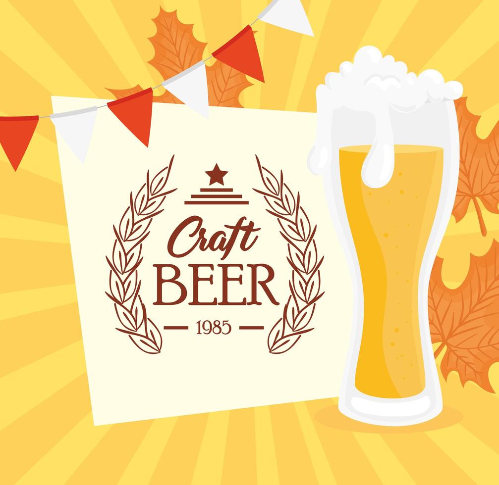 craft beer in glass in garlands hanging vector