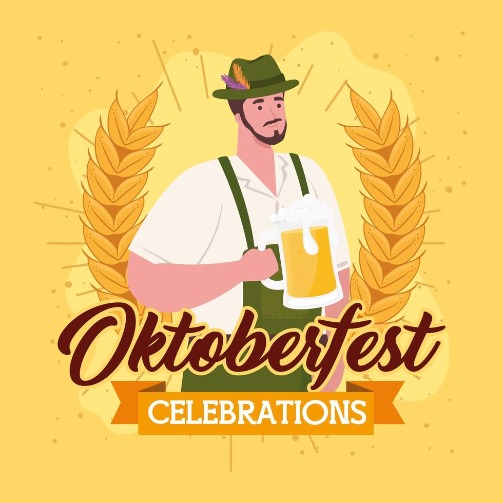 Banner de celebración oktoberfest con hombre con cerveza vector