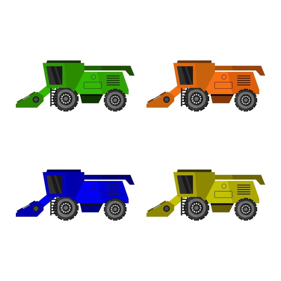 Set Of Harvester Combine On White Background vector