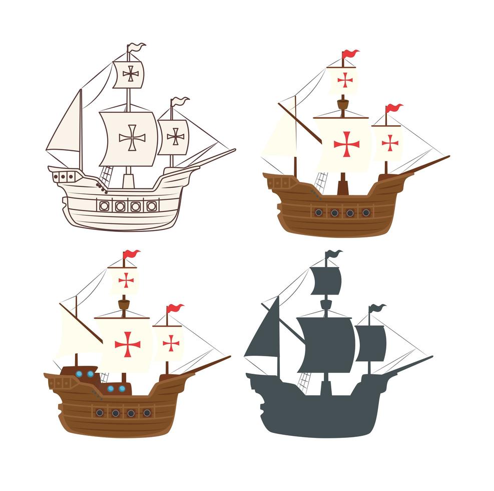 set of caravel ships vector