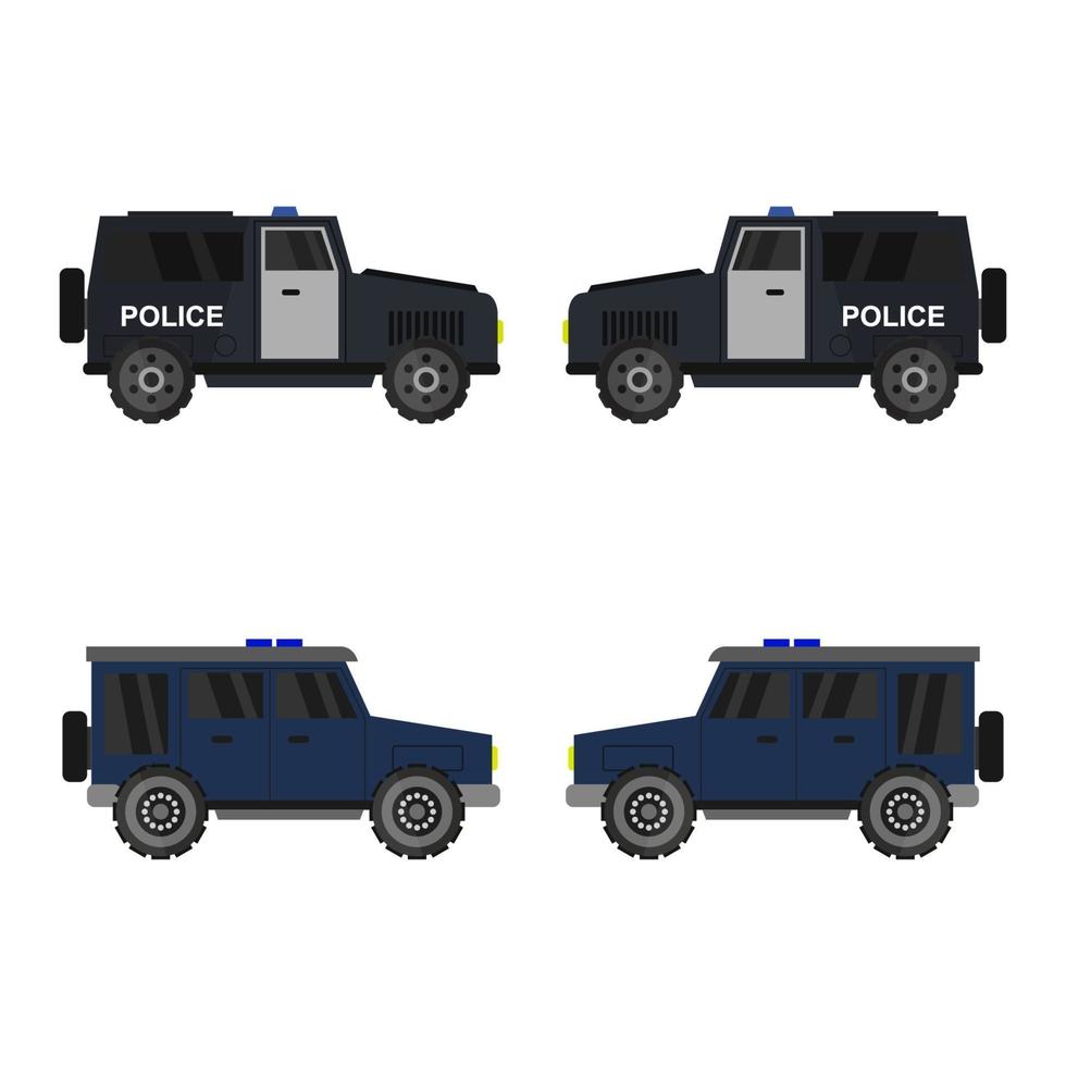 Conjunto de coche de policía sobre fondo blanco. vector