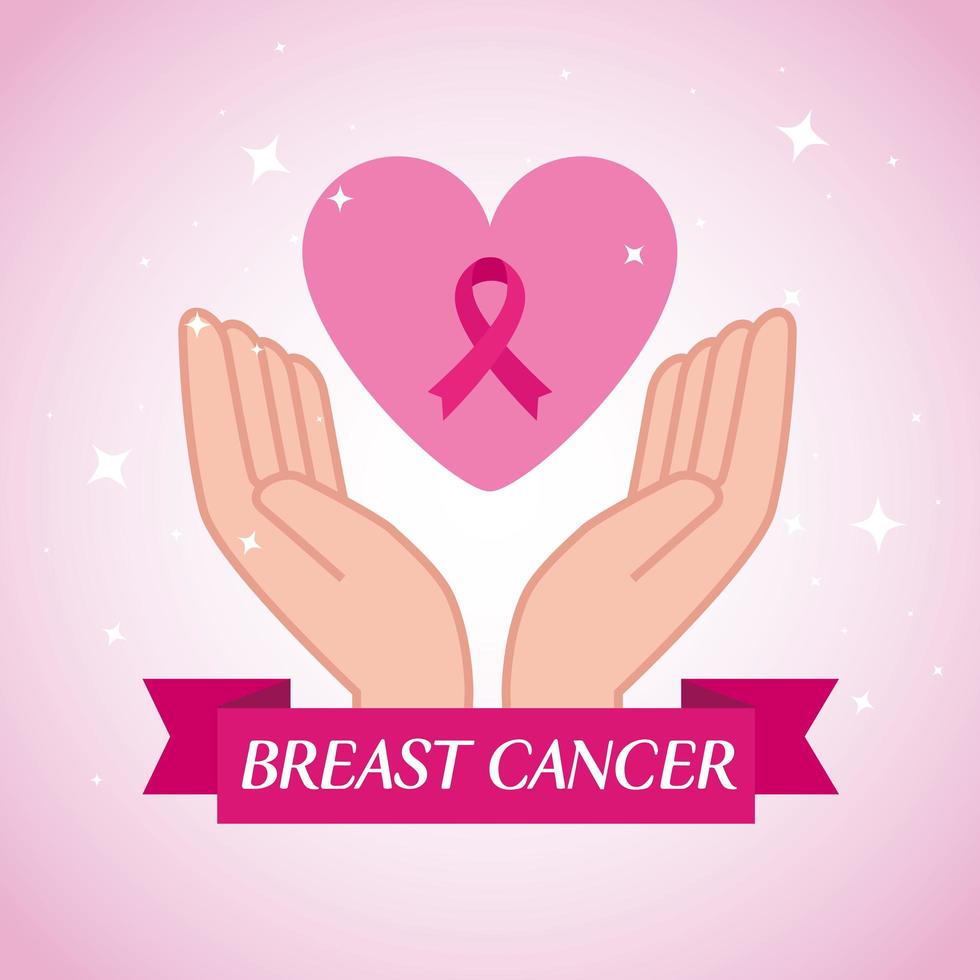 manos con cinta rosa, símbolo de la conciencia mundial sobre el cáncer de mama vector