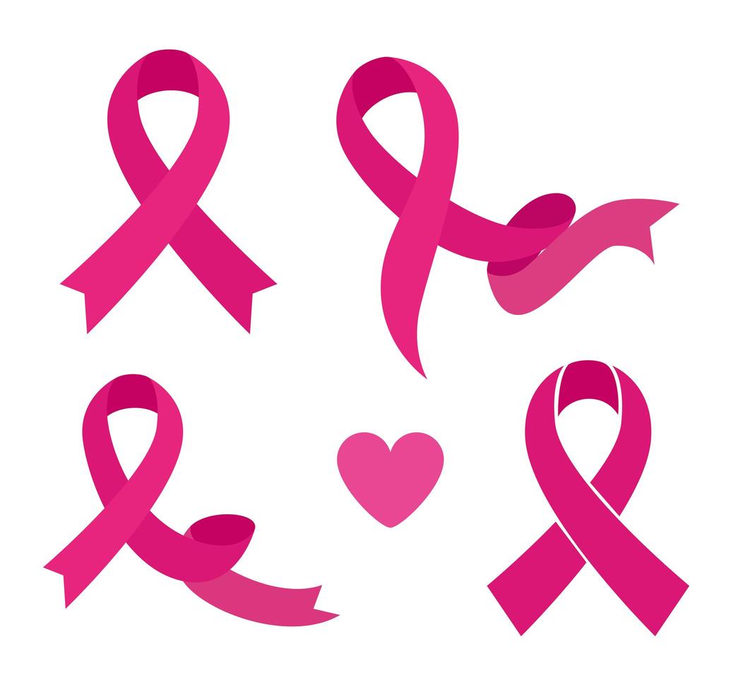 conjunto de cintas rosas, símbolo de la conciencia mundial sobre el cáncer de mama vector
