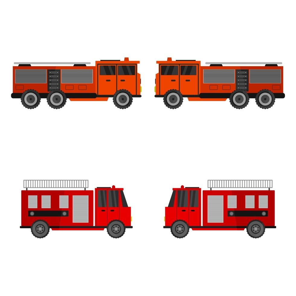 Conjunto de camiones de bomberos sobre fondo blanco. vector