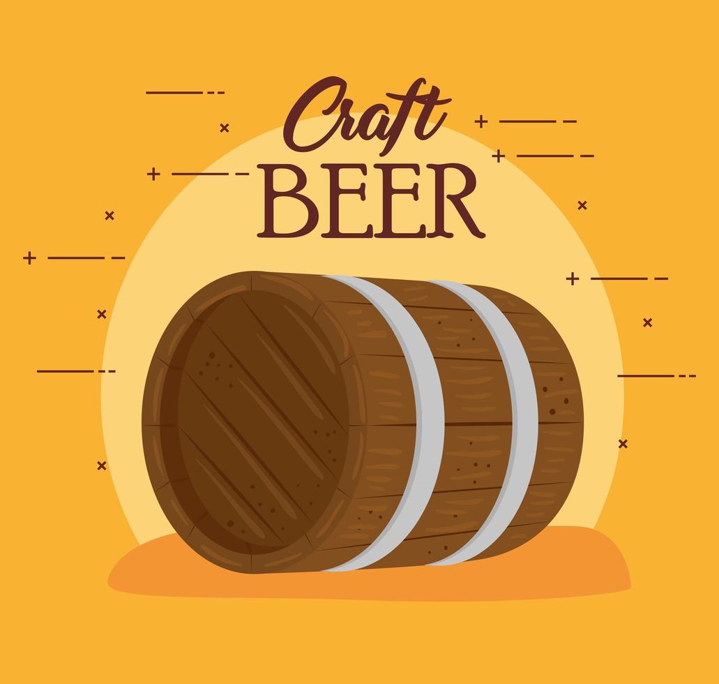 wooden barrel of craft beer on yellow background vector