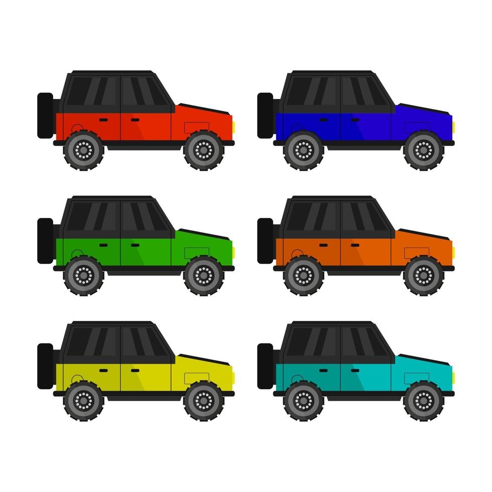 conjunto de jeeps sobre fondo blanco vector