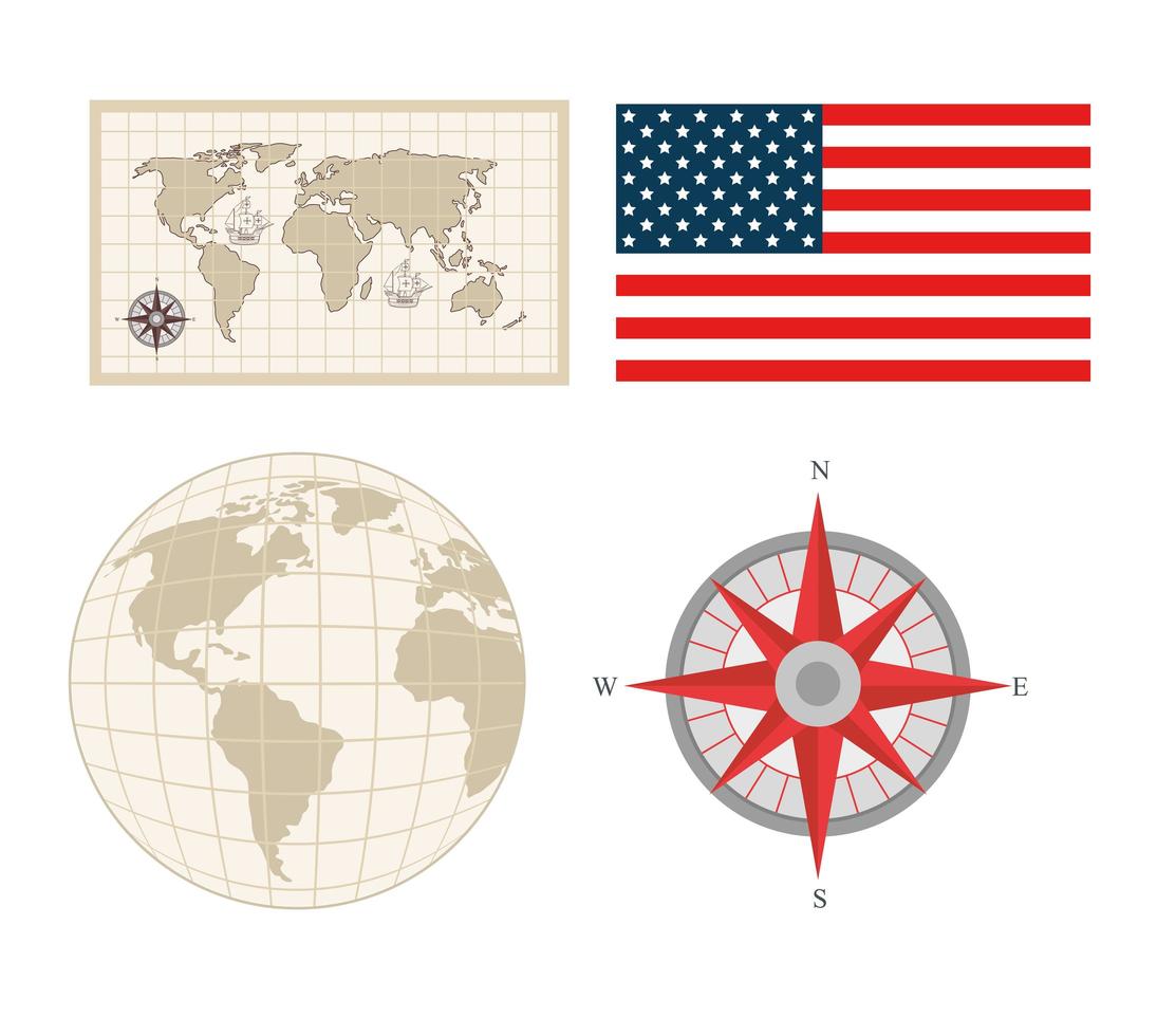 Columbus day icon set vector