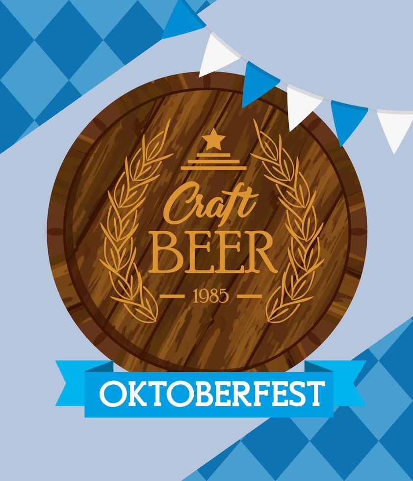 banner de celebración de oktoberfest con barril de cerveza artesanal vector