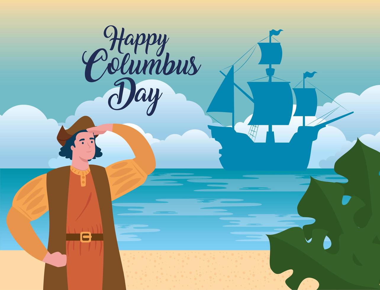 Happy Columbus day celebration banner with Christopher Columbus vector