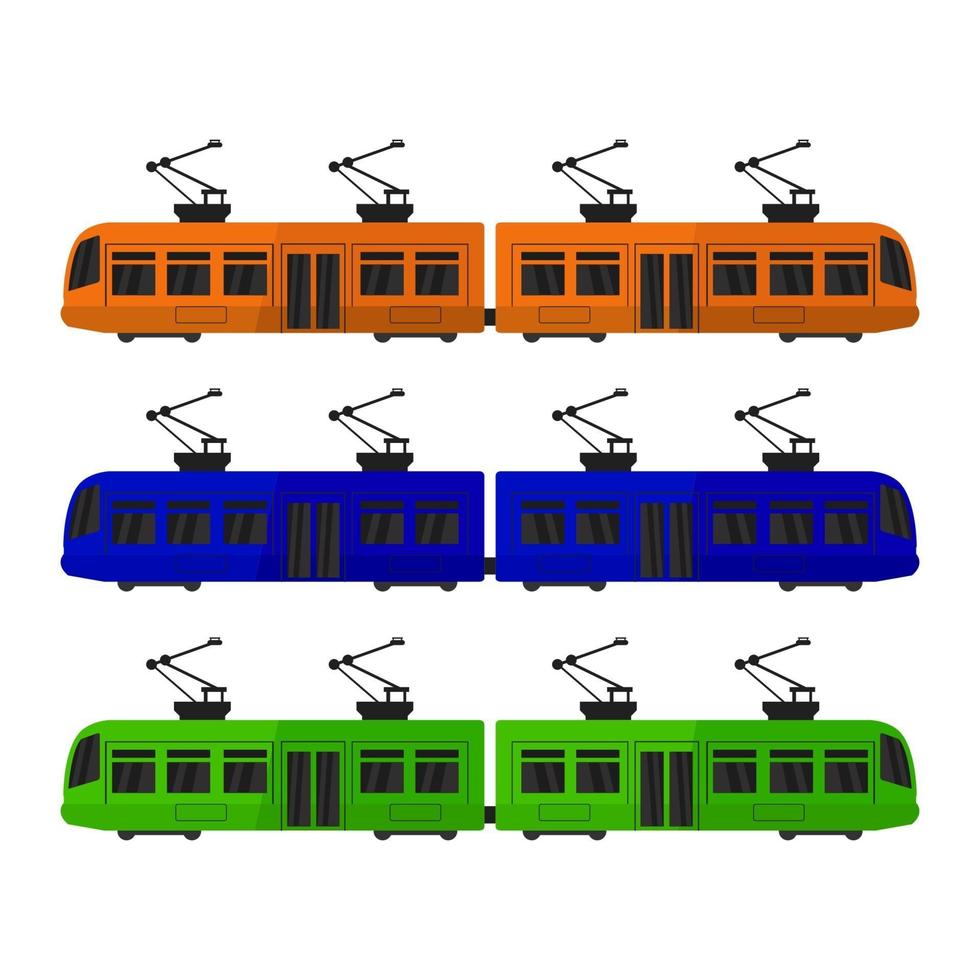 Tram Set On White Background vector