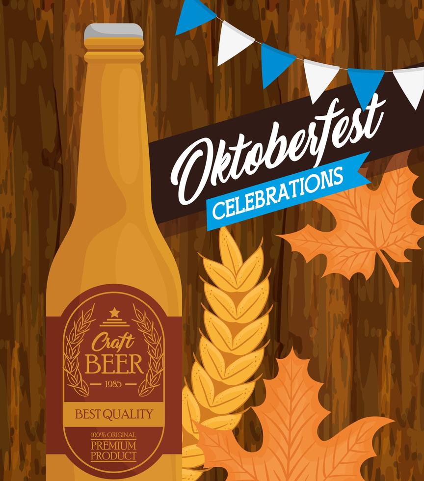 banner de celebración del oktoberfest con botella de cerveza artesanal vector