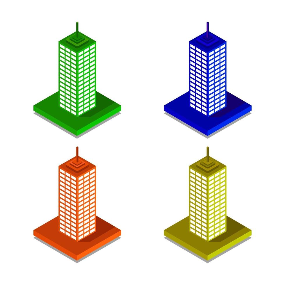 conjunto de rascacielos isométrico sobre fondo blanco vector