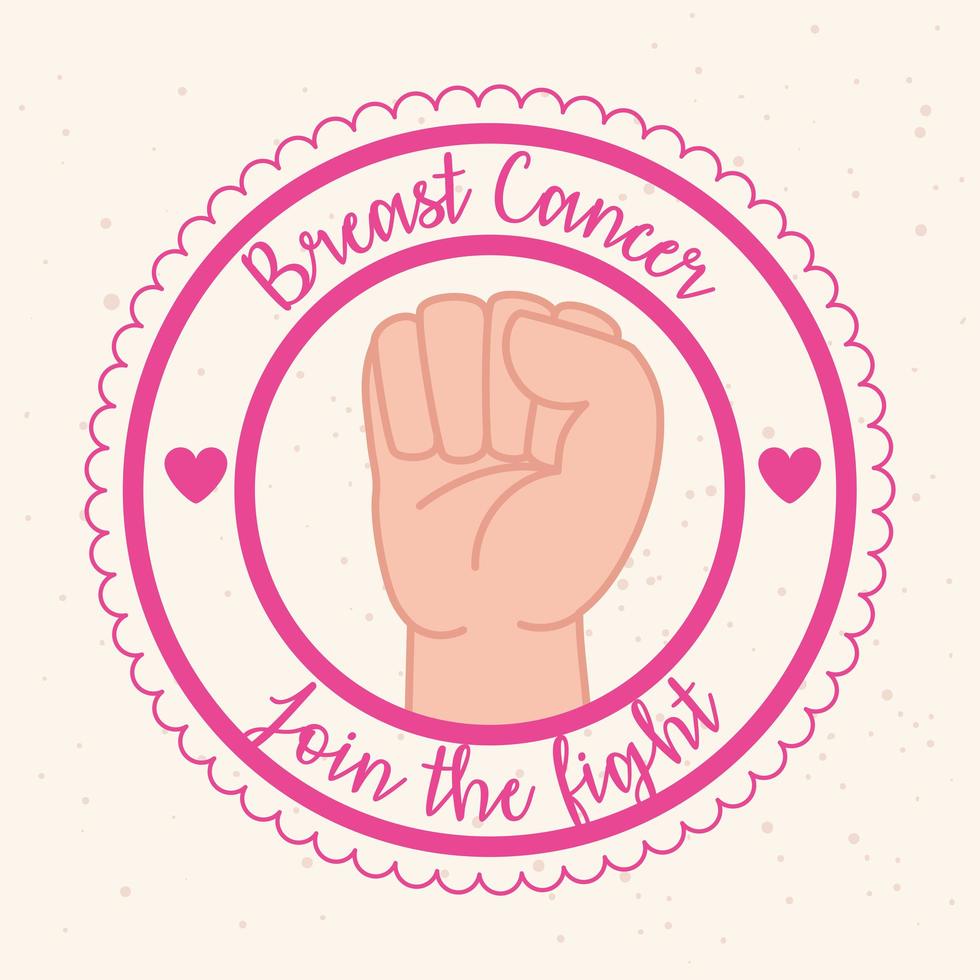 seal with hand fist, symbol of world breast cancer awareness month vector