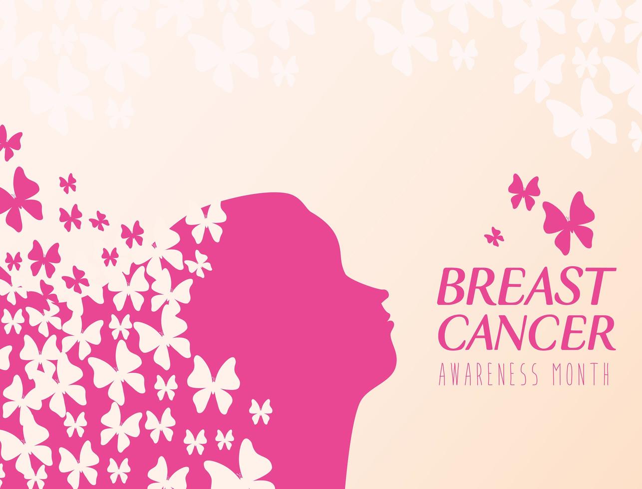 banner of world breast cancer awareness month with woman and butterflies vector