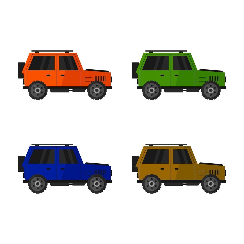 conjunto de jeeps sobre fondo blanco vector