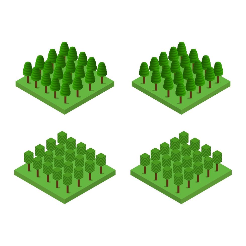Set Of Isometric Trees On White Background vector