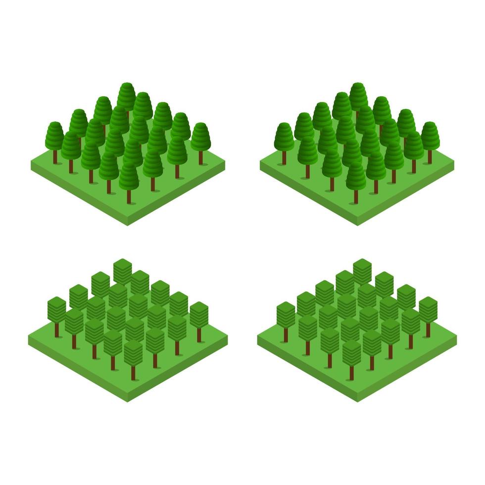 Set Of Isometric Trees On White Background vector