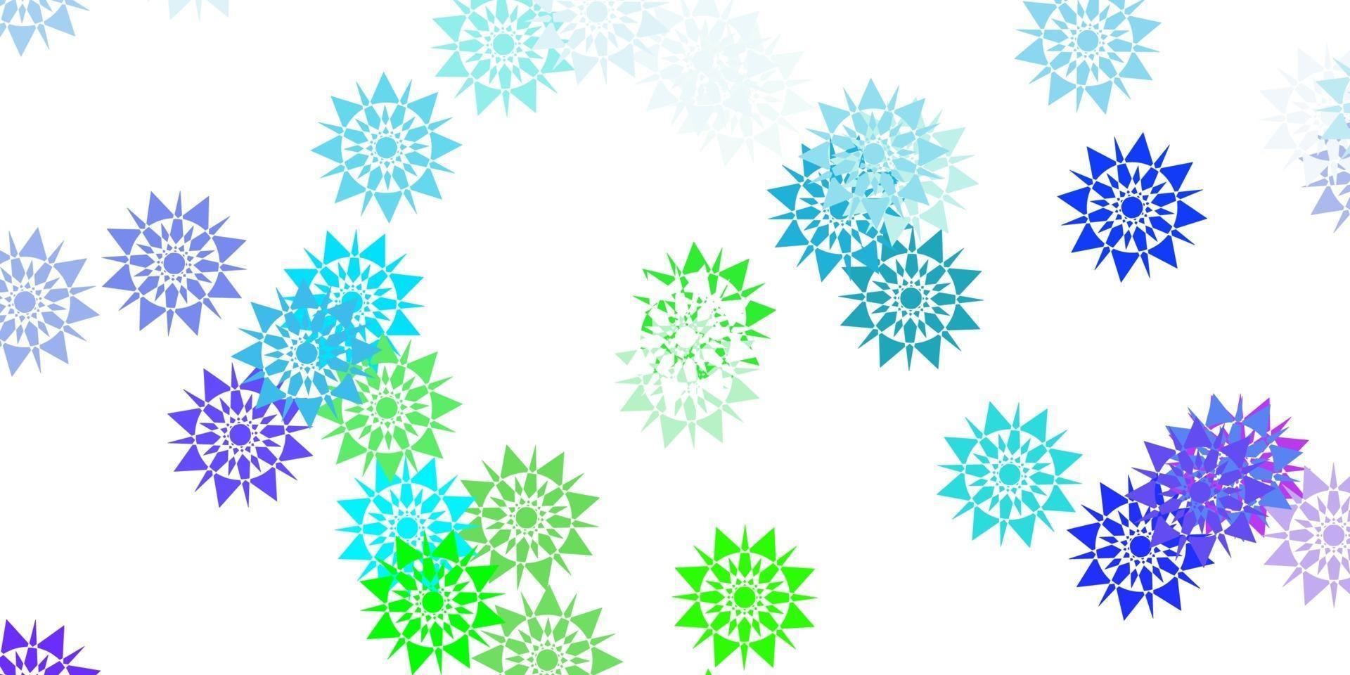 Fondo de vector multicolor claro con copos de nieve de Navidad.