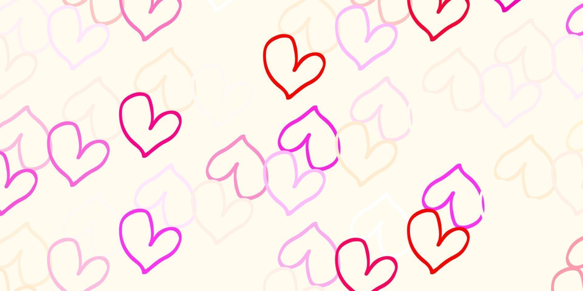 plantilla de vector rosa claro con corazones de doodle.