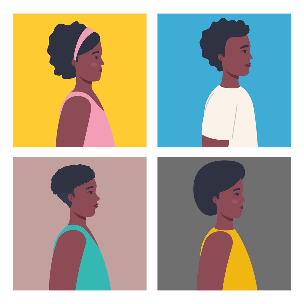 Pictures of young afro people on their profiles vector