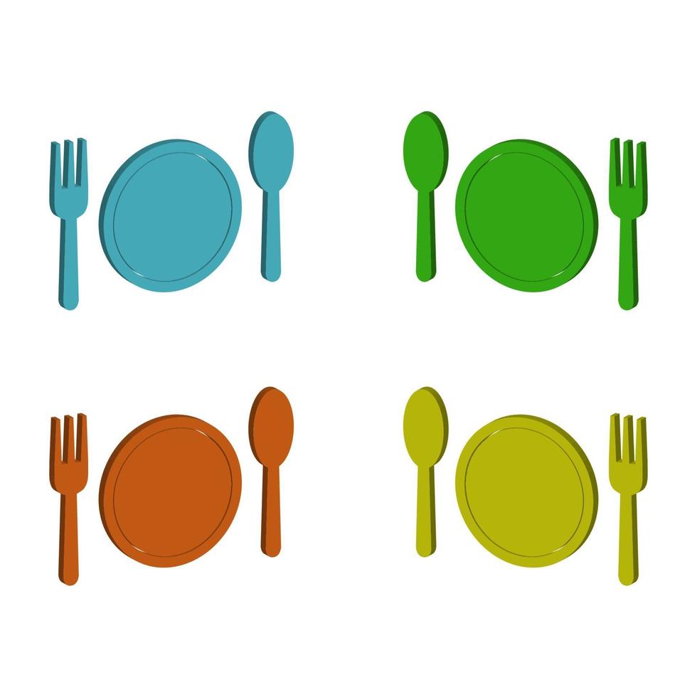 Juego de platos y cubiertos sobre fondo blanco. vector