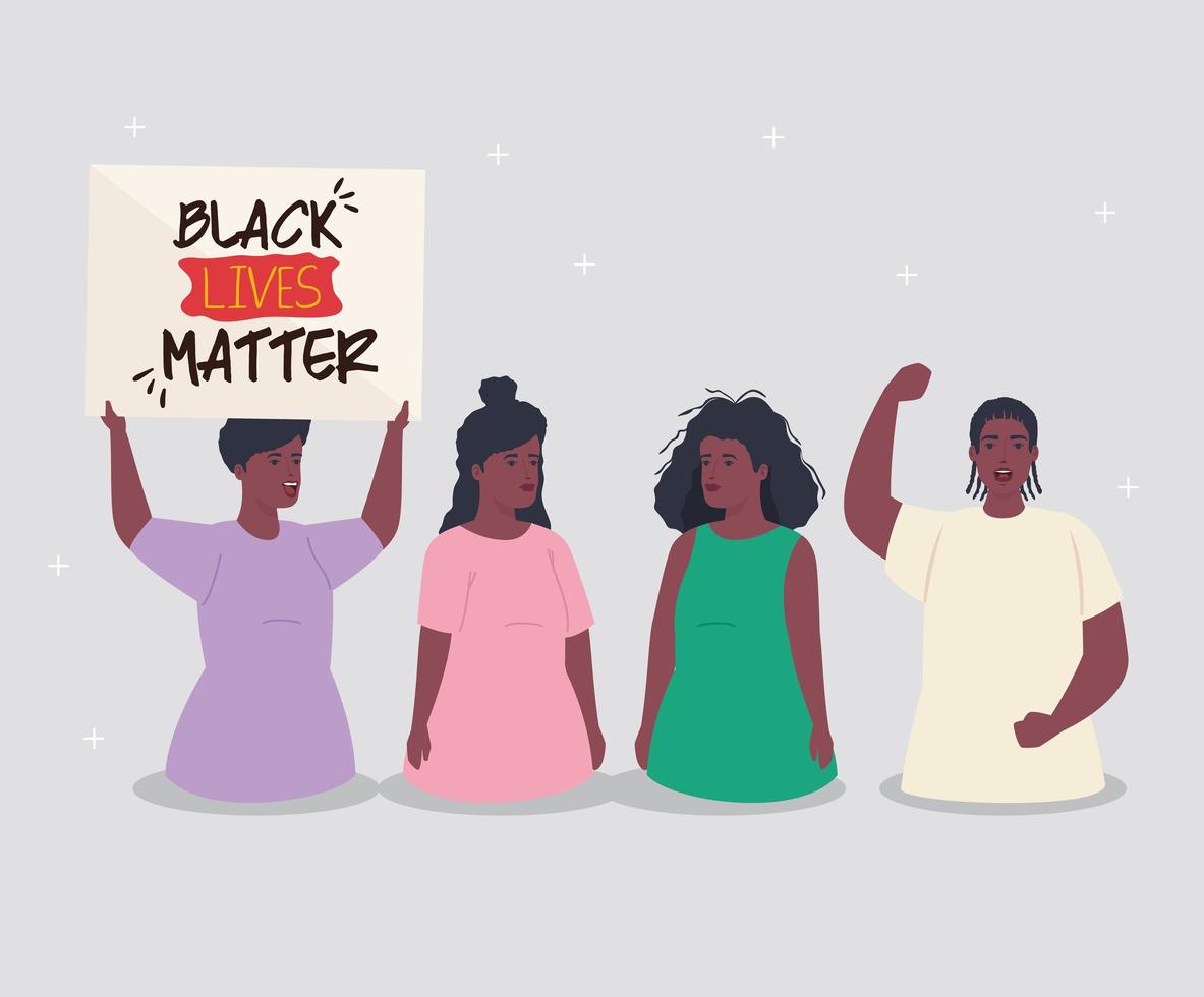black lives matter, group people of black people with banner, stop racism concept vector
