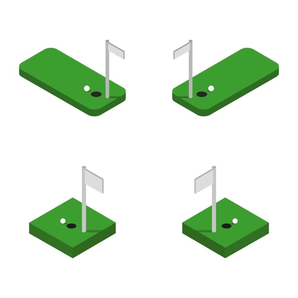 Juego de golf isométrico sobre fondo blanco. vector