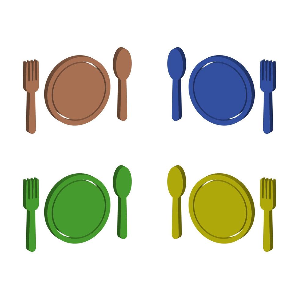 Juego de platos y cubiertos sobre fondo blanco. vector