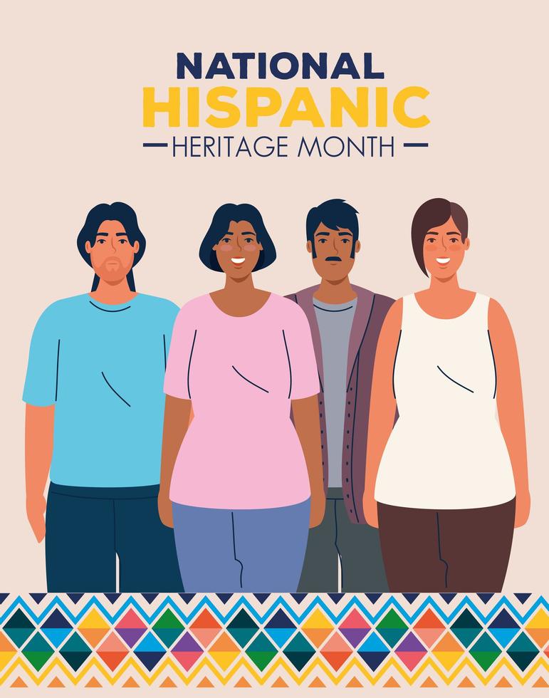 national hispanic heritage month with multiethnic group of people vector