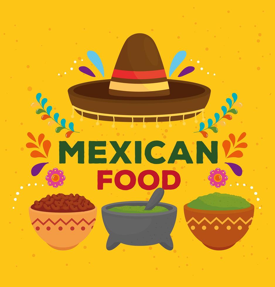 mexican food poster with sombrero hat decoration vector