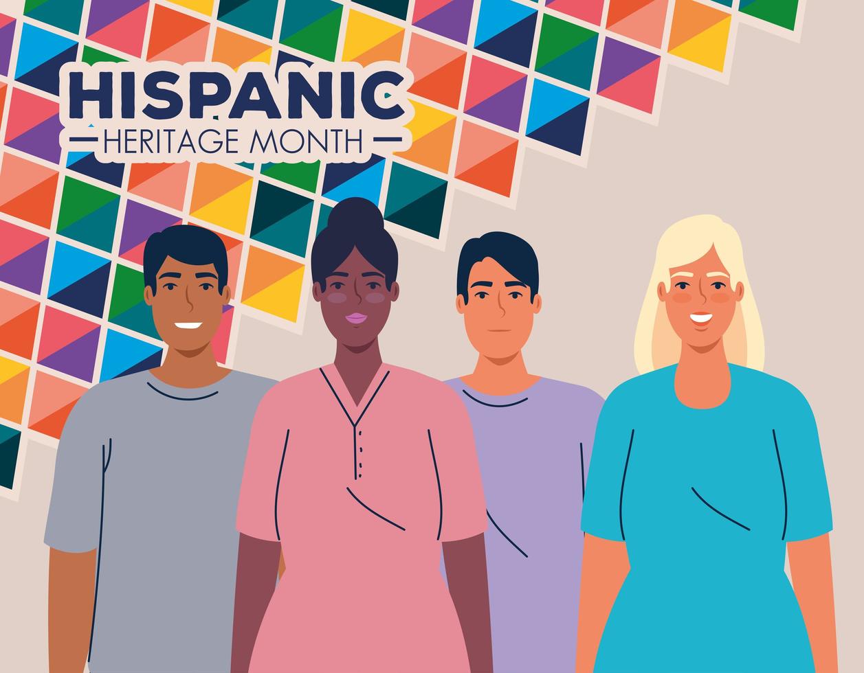 national hispanic heritage month and multiethnic group of people together vector