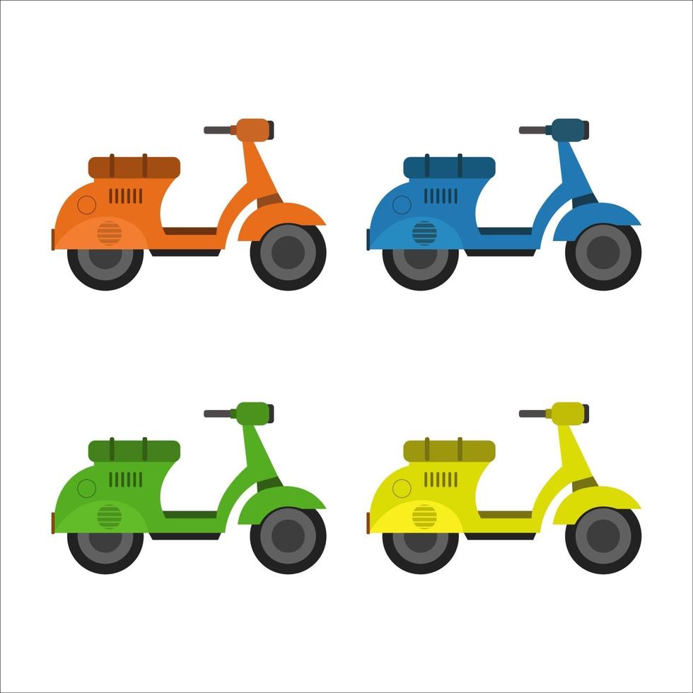 Conjunto de scooters retro sobre fondo blanco. vector