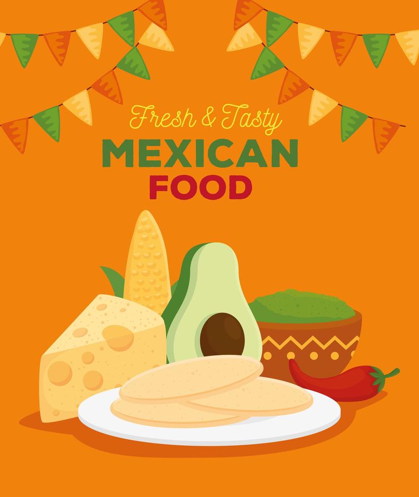 cartel de comida mexicana con ingredientes vector