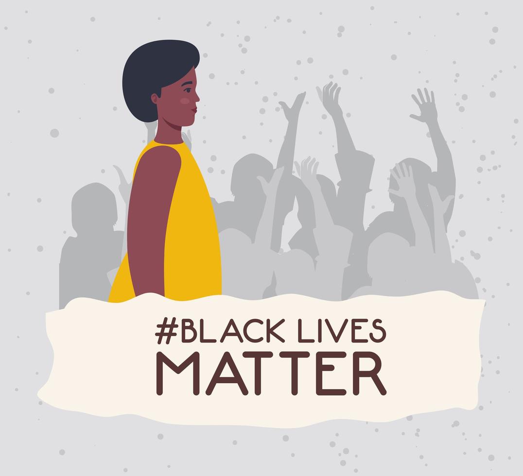 black lives matter banner with woman, stop racism concept vector