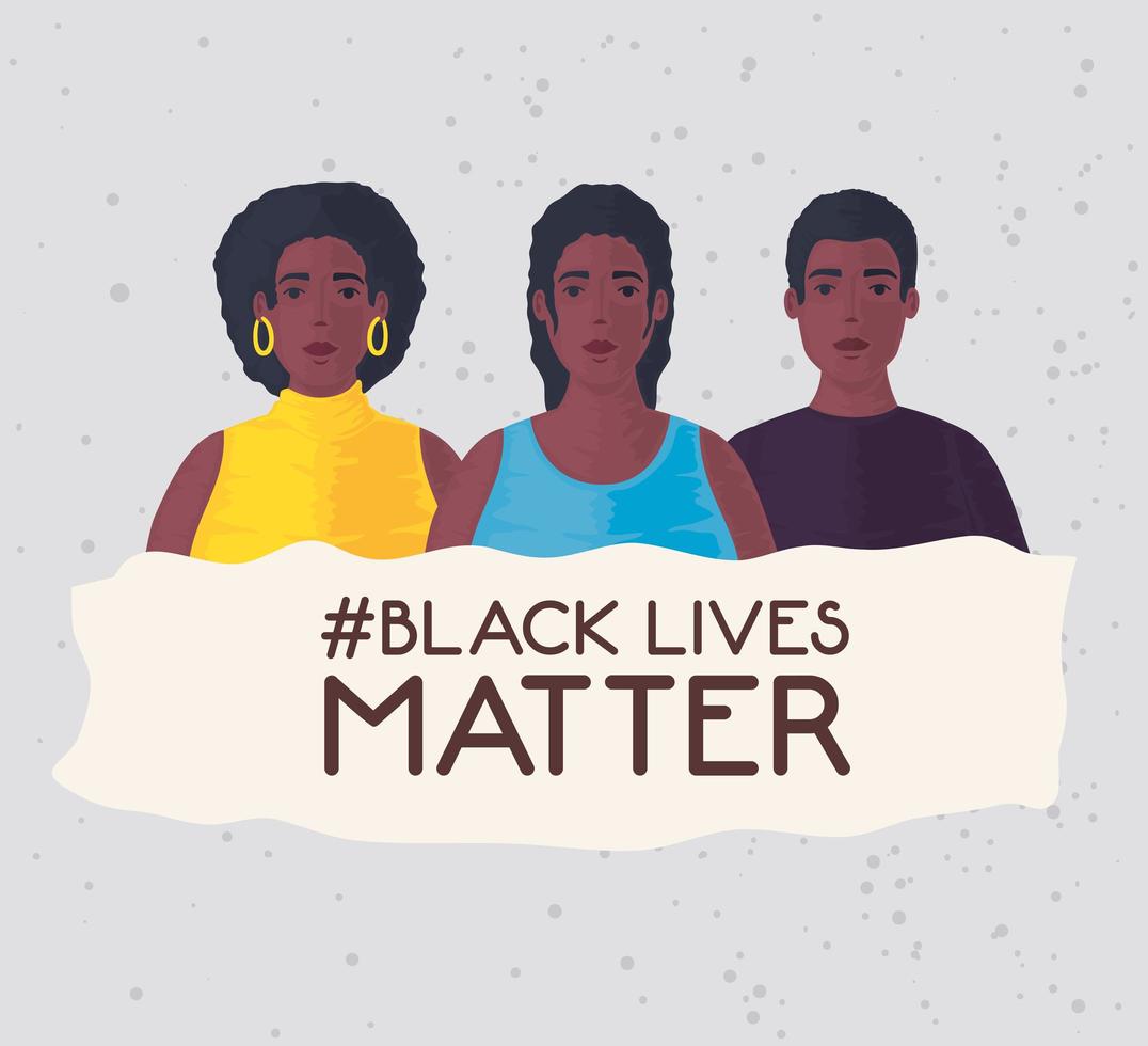 La vida negra importa banner con personas, detener el concepto de racismo vector