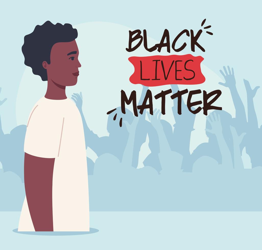 black lives matter banner with men, stop racism concept vector