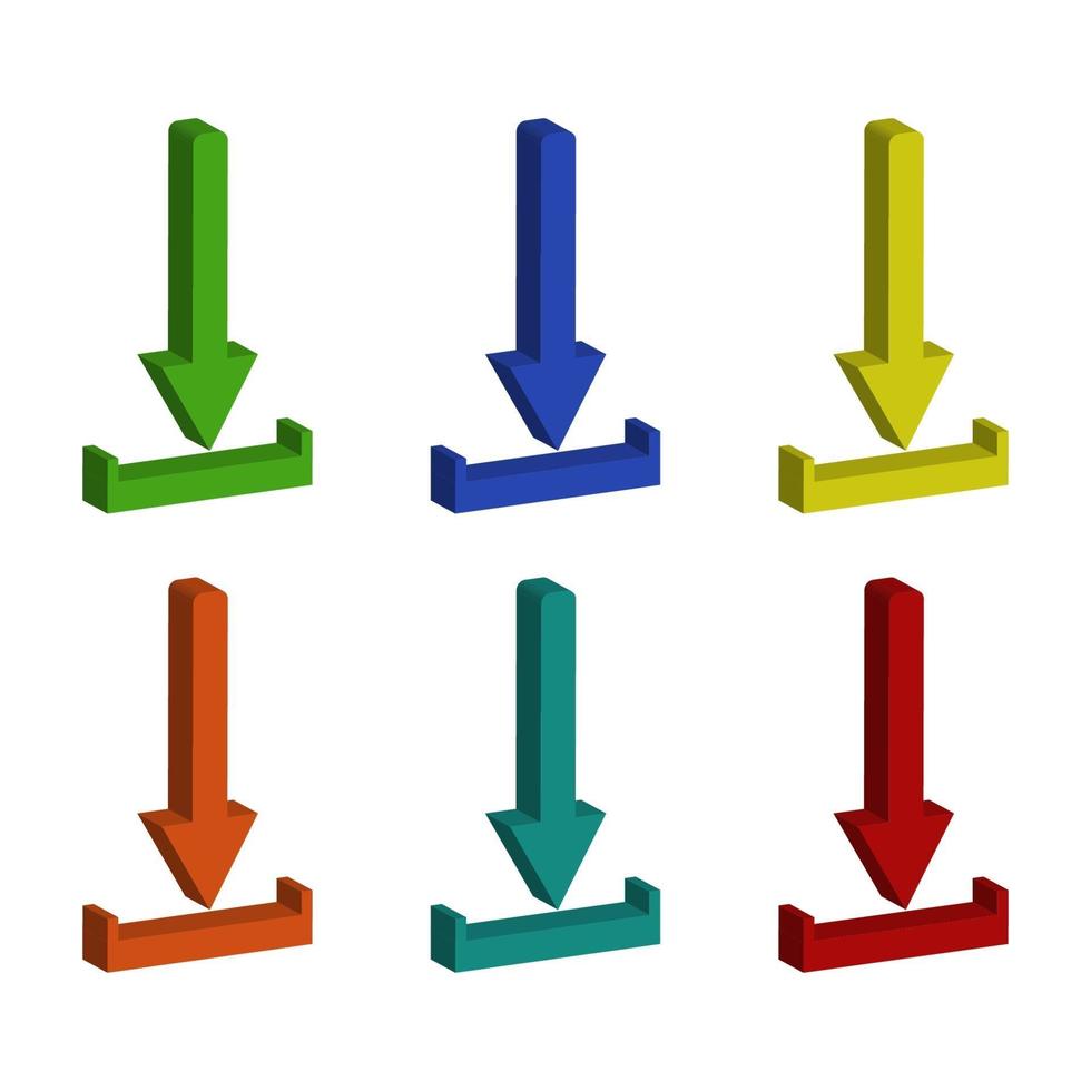 Set Of Isometric Download Arrow On White Background vector