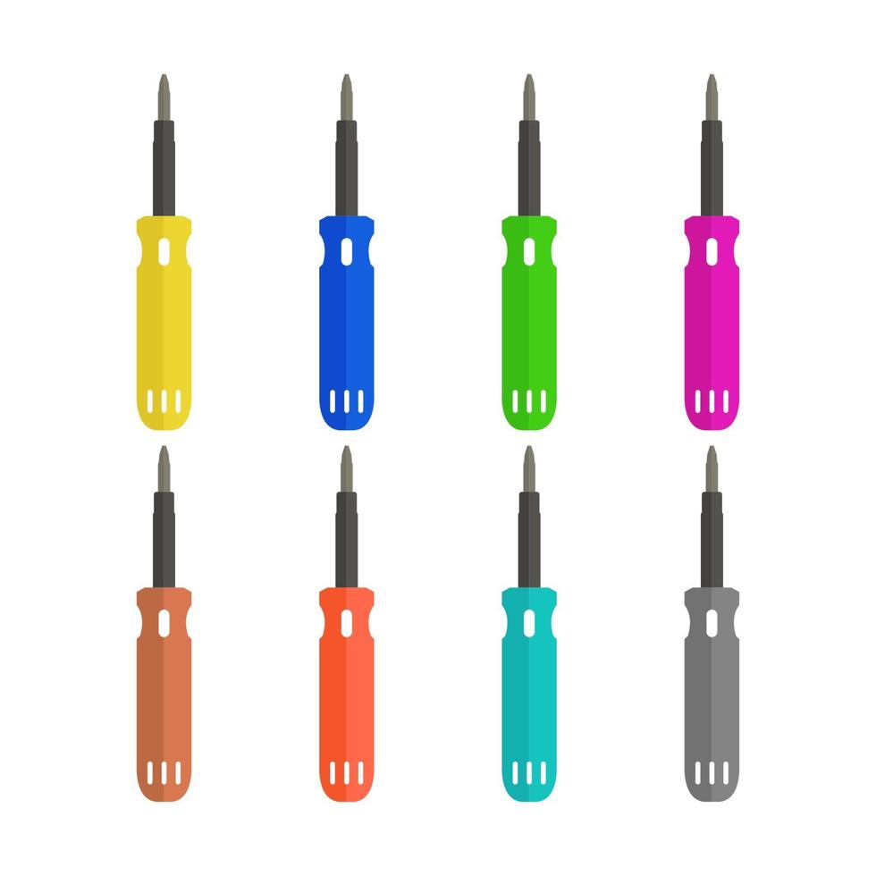 Set Of Screwdrivers On White Background vector