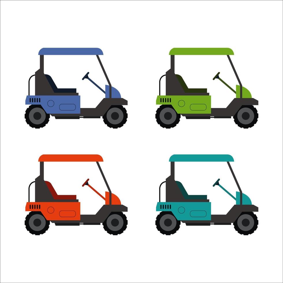 Conjunto de coche de golf sobre fondo blanco. vector