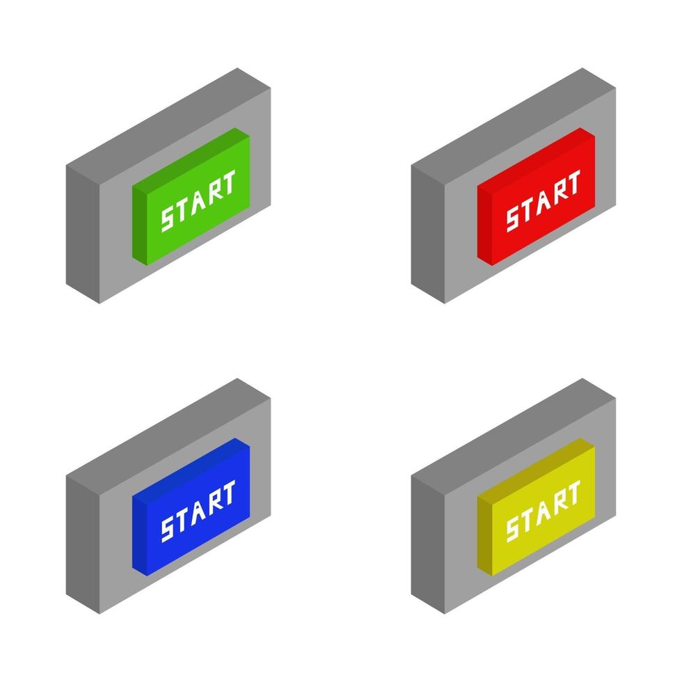 Set Of Isometric Start Buttons On White Background vector