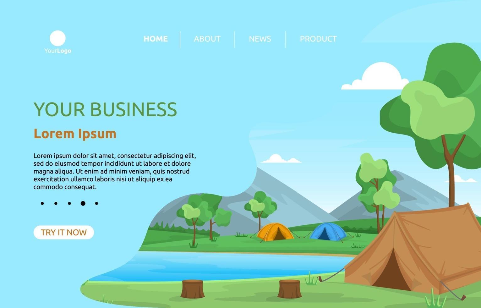 Landing Page with Camping Tents by a River vector