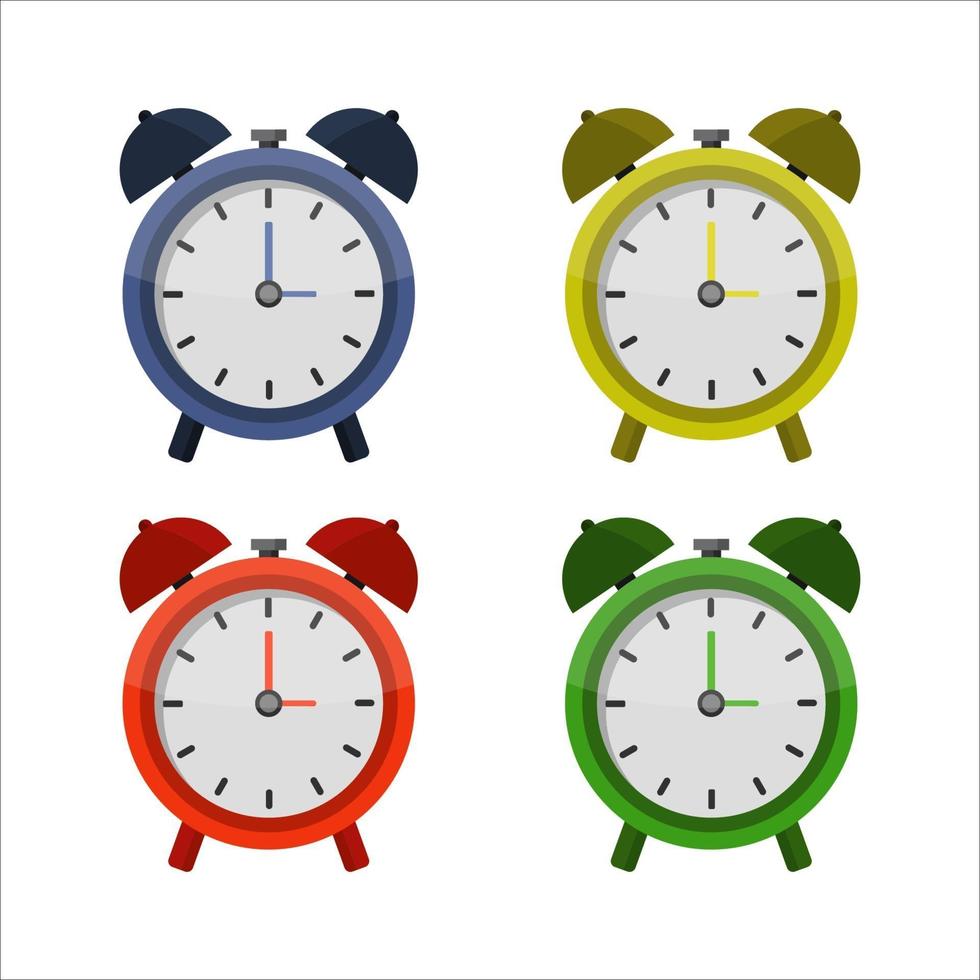 Conjunto de reloj despertador sobre fondo blanco. vector