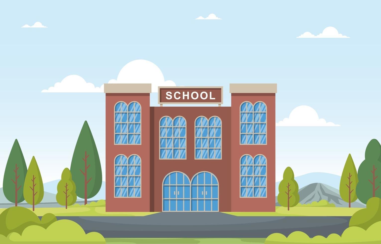 Traditional School Building with Large Trees vector