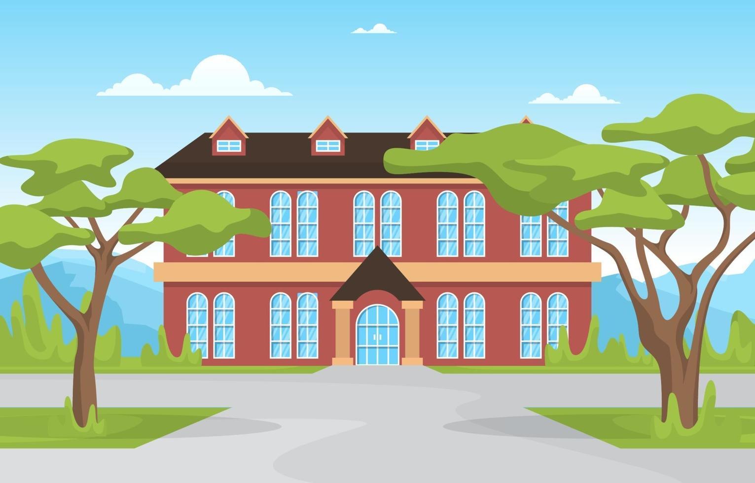 Traditional School Building with Large Trees vector