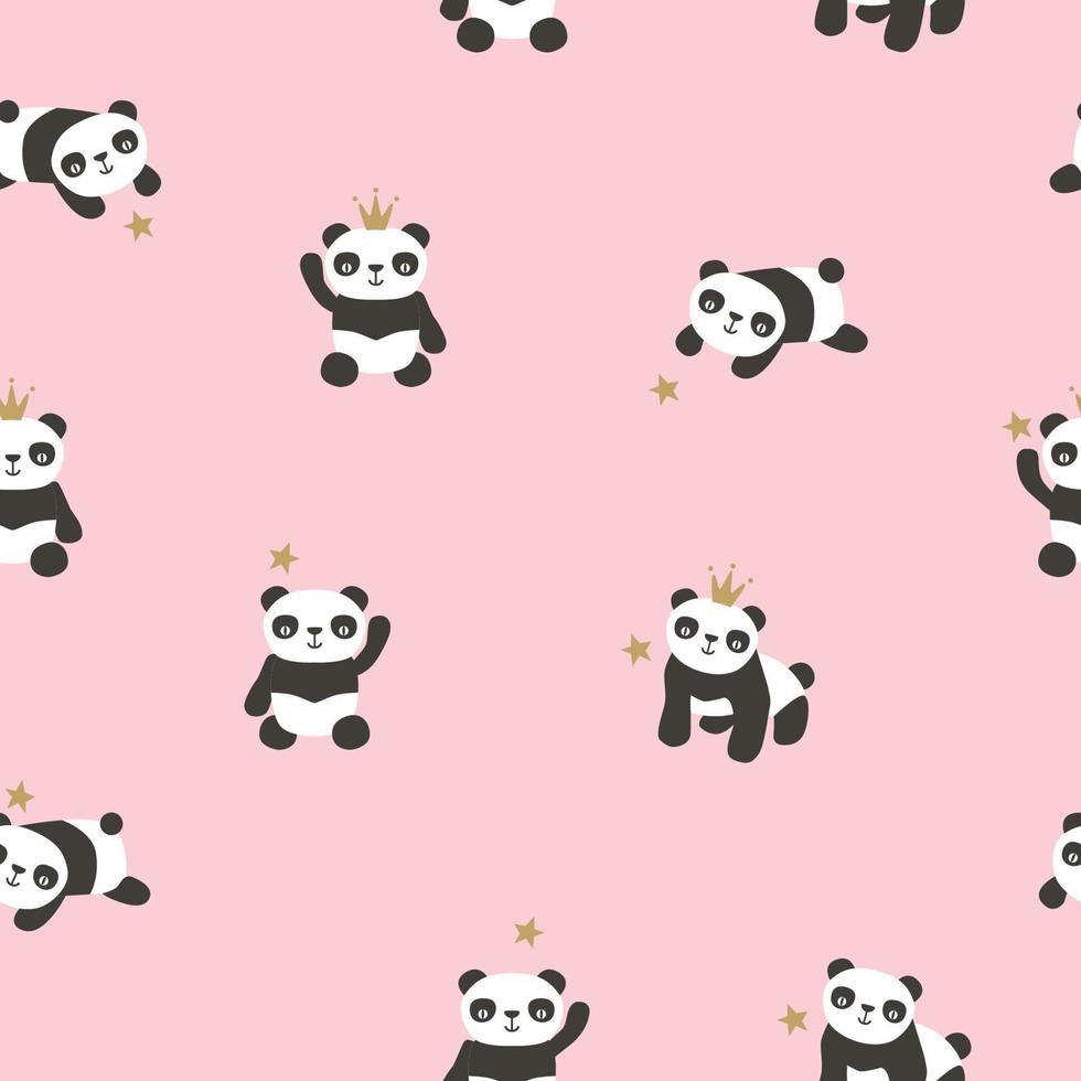 Vector seamless pattern with cute pandas on pink background Cartoon pandas.